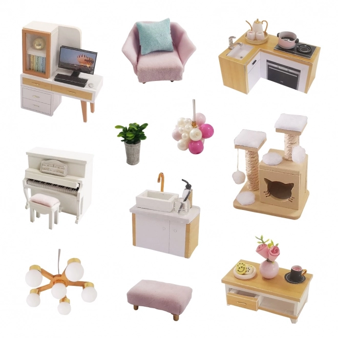 Ni miniature huse farvet glasur hus