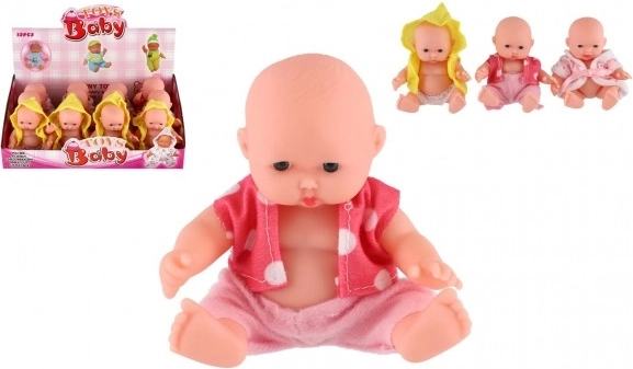 Babydukke 12 cm – fast plastkrop, 3 typer, æske 12 stk