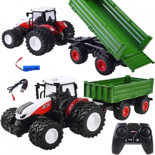 Fjernstyret traktor + grøn trailer RC0602