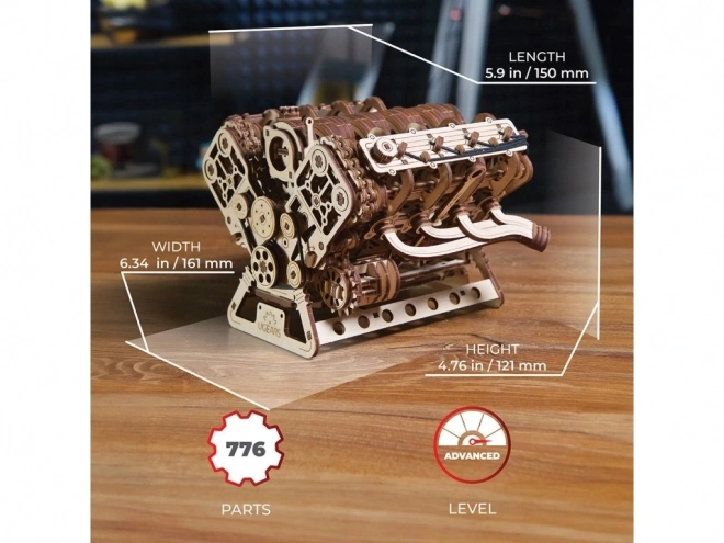 Ugears 3D træpuslespil motor V8