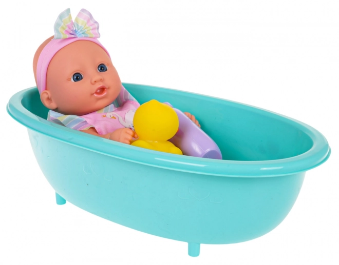 Babydukke med badekar + tilbehør