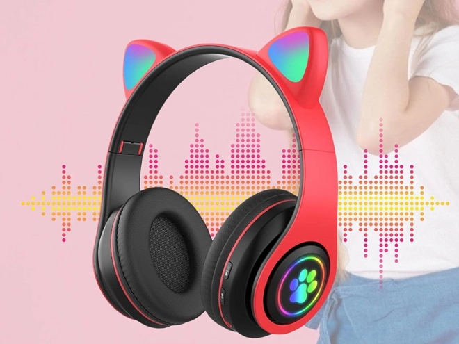 Trådløse hovedtelefoner bluetooth radio fm mp3 katteører led baggrundsbelysning