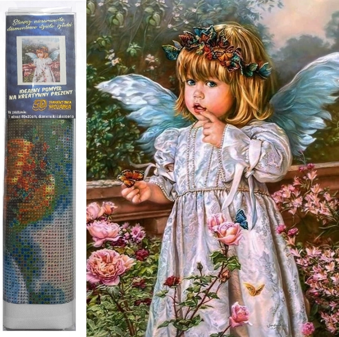 Diamantmaleri Engel med blomster 30x40 cm