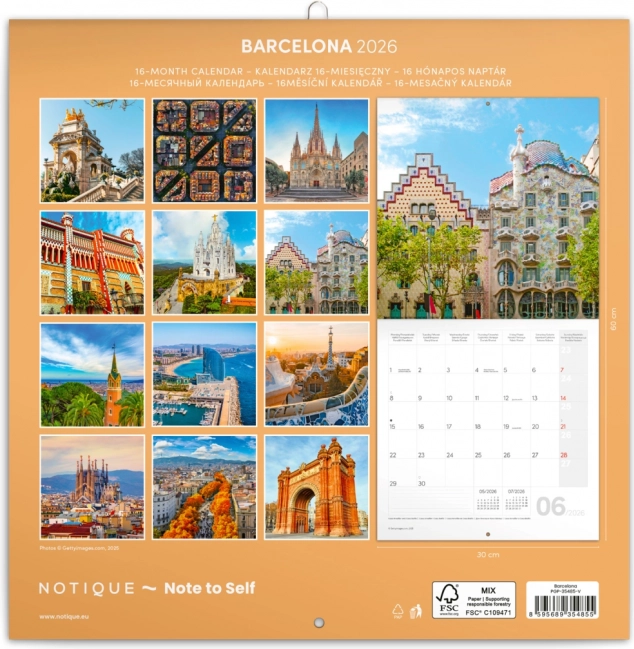 Vægkalender Barcelona 2026, 30 x 30 cm