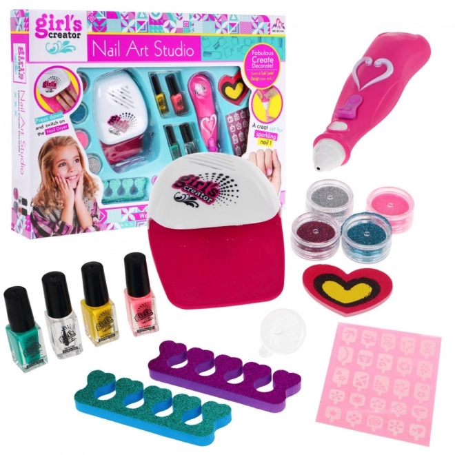 Neglesæt til børn 5+ Glittermaskine + hårtørrer + tilbehør