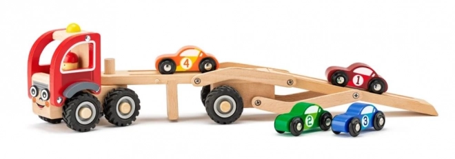 Trælastbil med 4 racerbiler