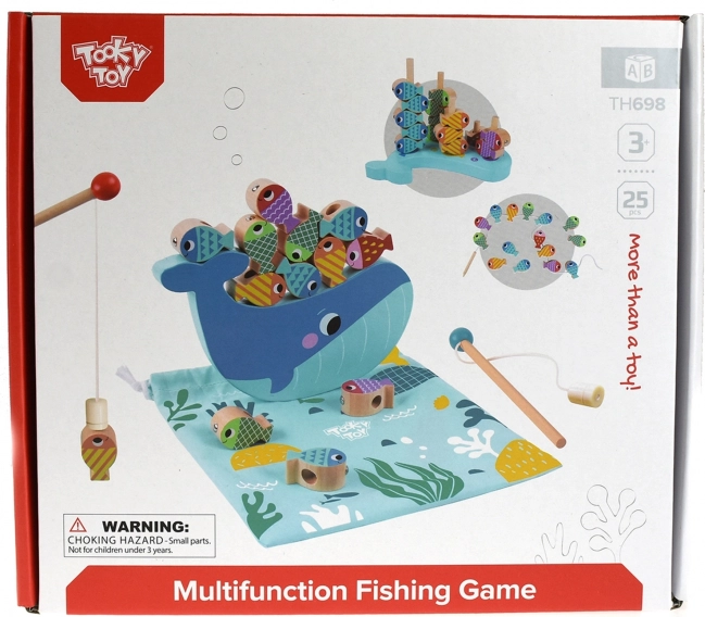 Tooky Toy Træ Spil Hval og Små Fisk Multifunktionelt 4 i 1