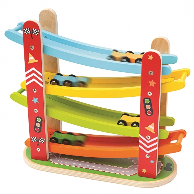 Træ racerbane til biler fra Bigjigs Toys