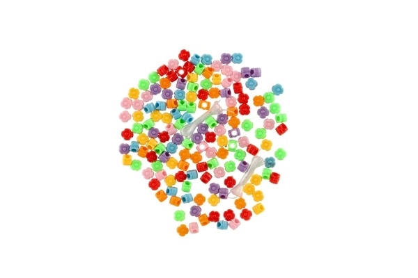 Perler med snor plastik mix farver i plastikbøtte 3,5x12,5 cm