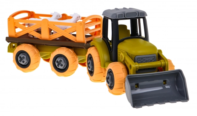 Skruelig traktor med ske og trailer + skruetrækker + får Legetøj til børn 3+