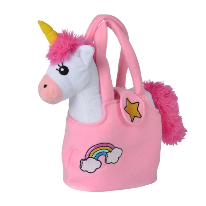 Plys-unicorn i taske til børn