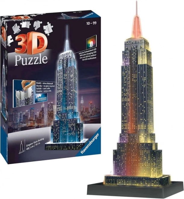 RAVENSBURGER Lysende 3D puslespil Natversion Empire State Building 216 brikker