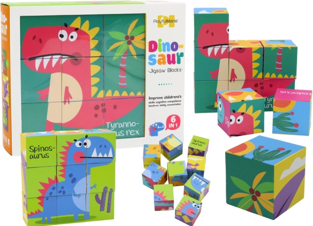 Uddannelses puslespilsklodser 6-i-1 Dino-verden, 9 dele