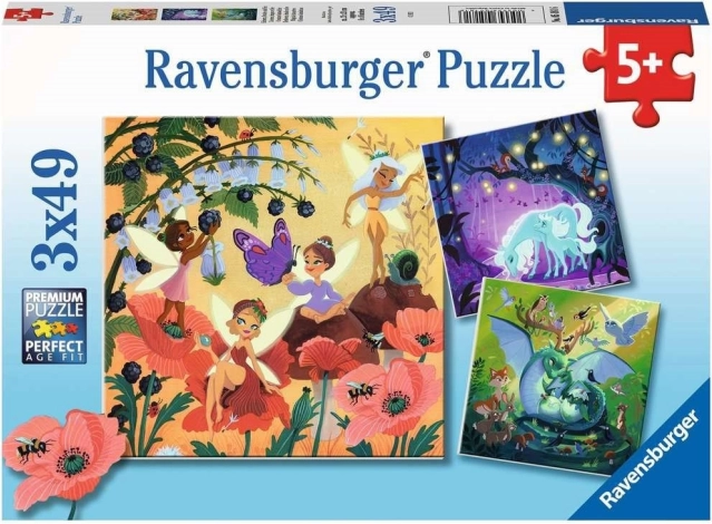 Ravensburger puslespil feer, drage og enhjørning – 3×49 brikker