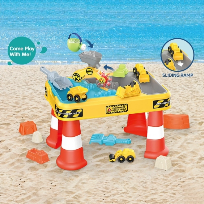 Woopie Vand og Sand Bord 2i1 Byggelege Overflade Med 4 Biler 12el.