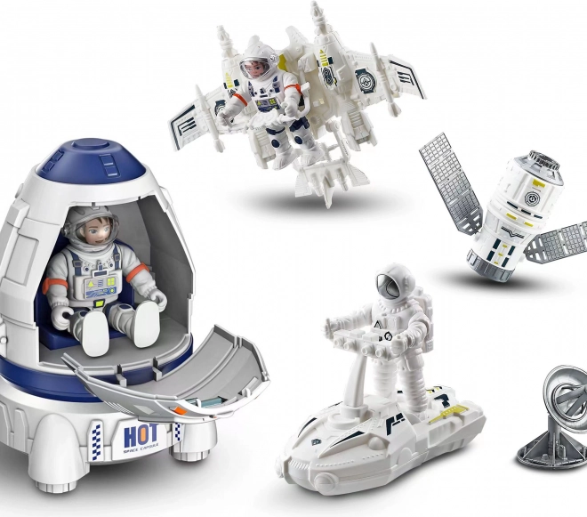 Rumfartssæt med raket og 2 astronautfigurer