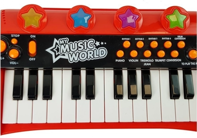 Klaver Pianinko 24 taster USB mikrofon rød
