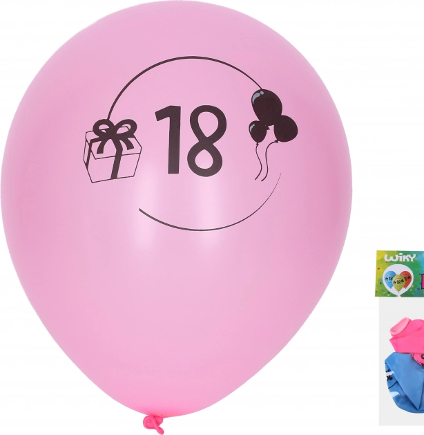 Oppustelige balloner 30 cm med tallet 18 – sæt med 5 stk.