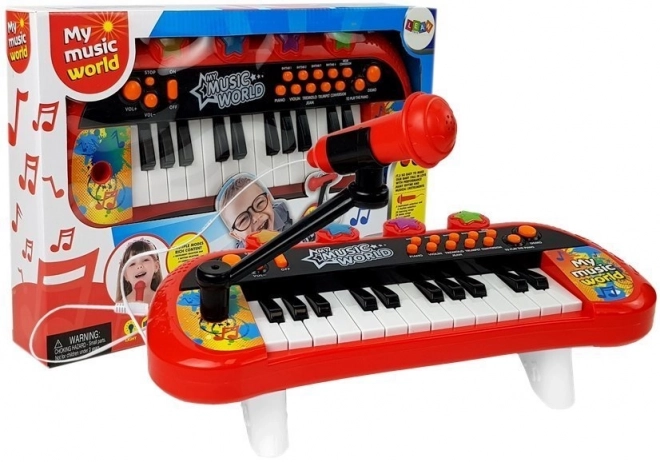 Klaver Pianinko 24 taster USB mikrofon rød