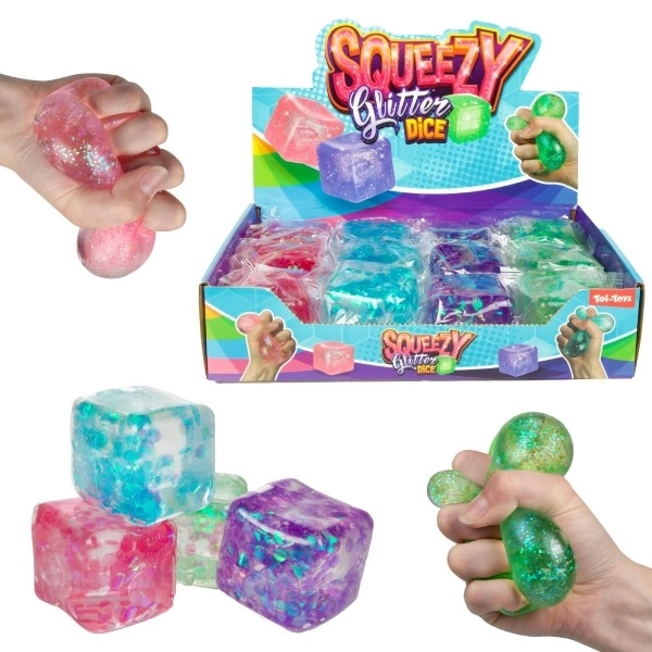 Anti-stress kube klem-slim 6x6 cm 4 farver i pose 12 stk i boks