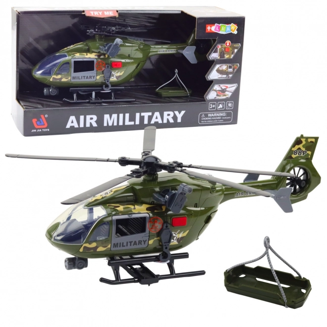 Militærhelikopter med projektører og lyde