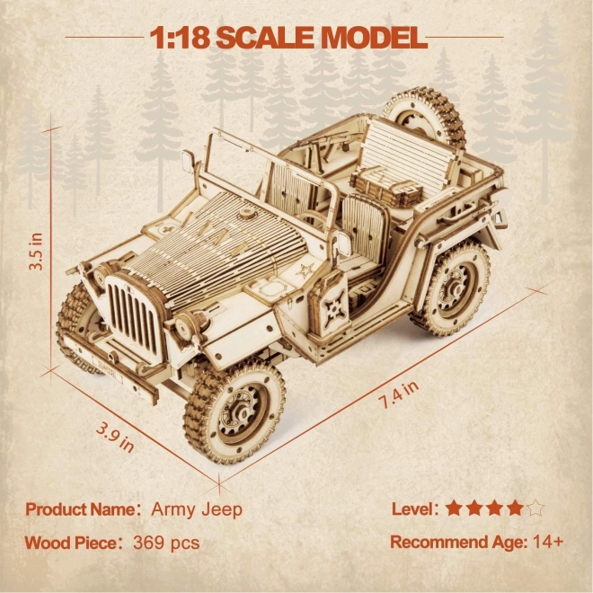 Army Jeep - 3D træ puslespil