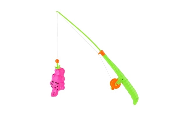 Fiskespil/fisker magnetisk plastik 3 stk.+stang plastik 34cm mix farver på kort