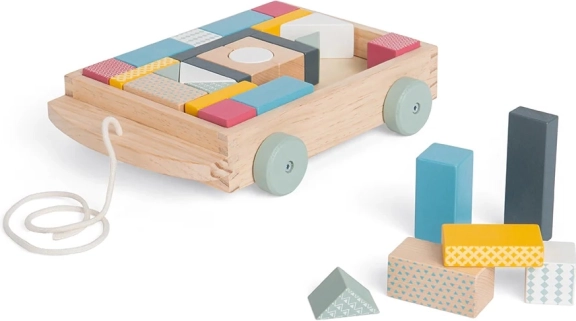 Bigjigs Toys træk-vogn i træ med klodser