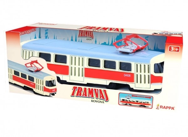 Sporvogn Tatra T3 tjekkisk metal 16cm retro med tilbagespoling i æske 20x8x6cm CZ design