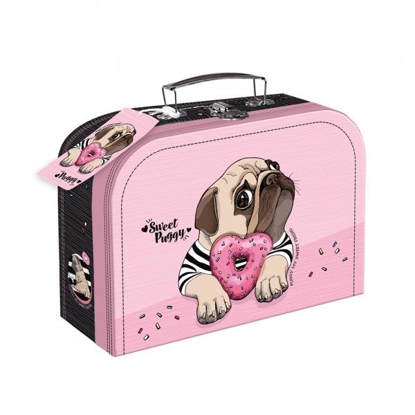 Kuffert/skolekuffert papirkuffert Sweet Puggy i folie 25x18x9cm
