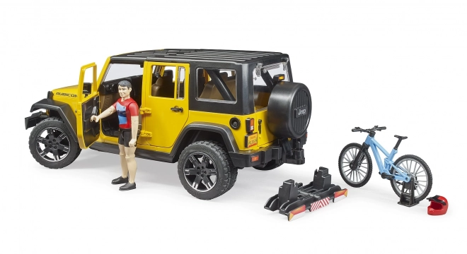 Bruder Jeep Wrangler Rubicon med cyklist og cykel