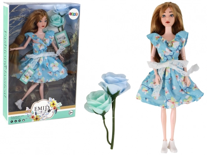 Emily Baby Doll Forårs lange hår Blå kjole Blomst