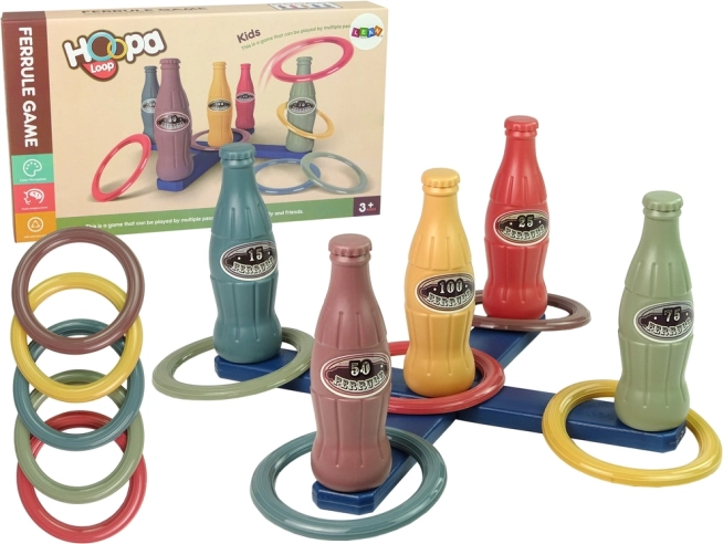 Kastespil med ringe på flasker med pointtælling, 10 dele