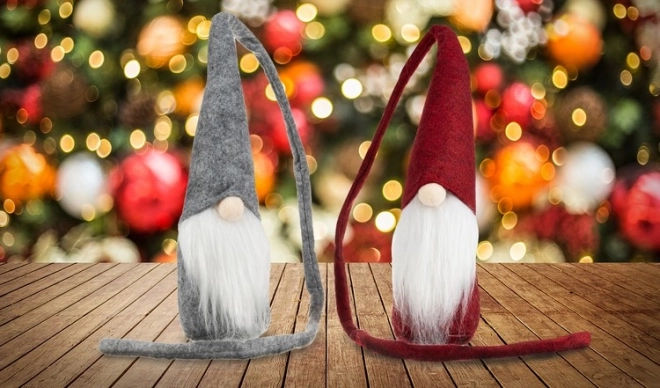 Grå og rød stående nisse 29 cm - 2 stykker