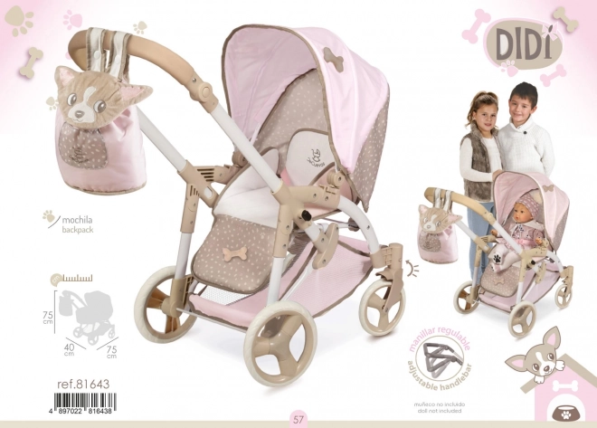 DeCuevas 81643 Foldbar dukkevogn 3 i 1 med bæretaske DIDI 2021 - 75 cm
