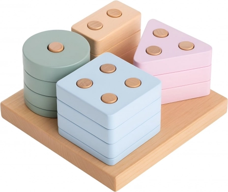 CUBIKA Pastel sortering af former IV – træpuslespil 17 dele
