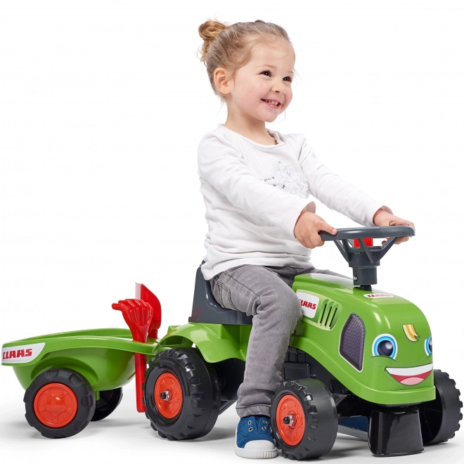 Ride-on traktor Claas grøn med rat og trailer