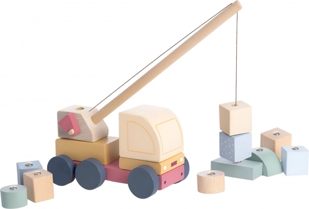 Cubika pastel kranvogn med magnet – træpuslespil med 14 dele