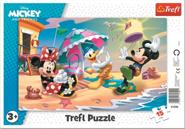 Trefl puslespil Mickey og Minnie – sjov på stranden, 15 brikker