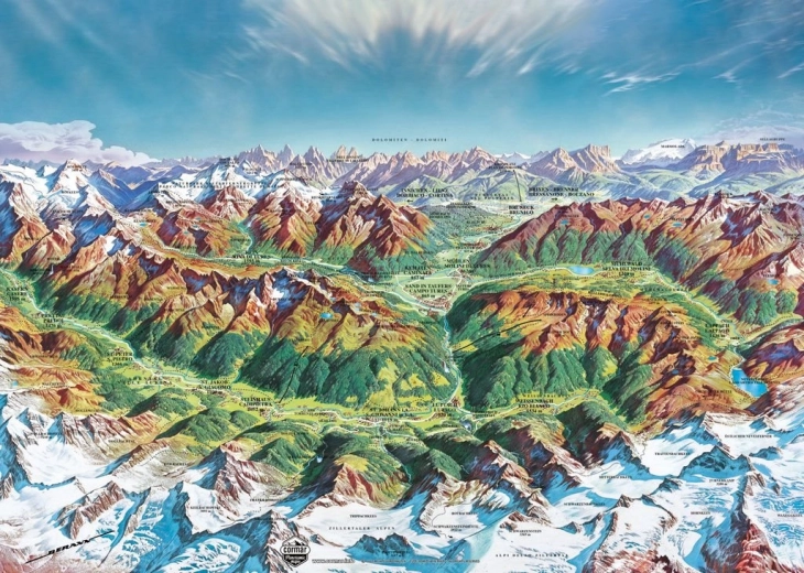 Heye puslespil Map Art: Bjergenes verden i Alperne 2000 brikker