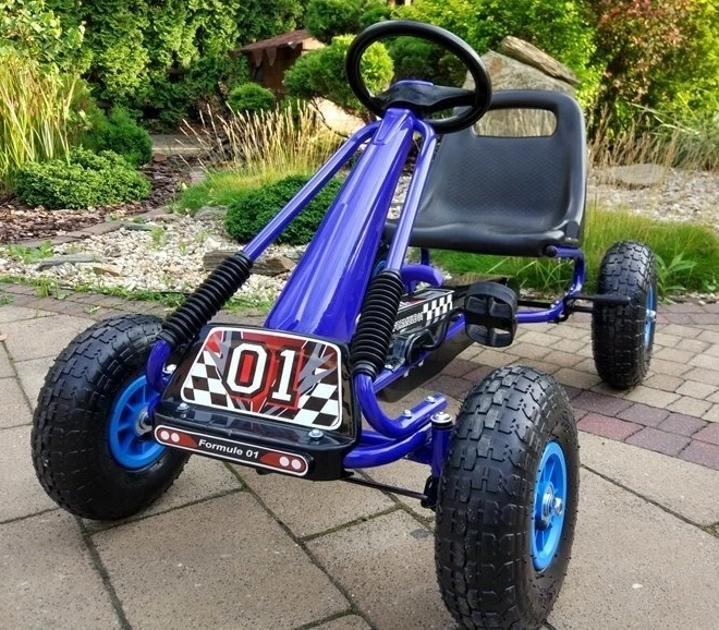 Pedaldrevet gokart med luftdæk + Oppustelige dæk + Justerbart sæde – Blå