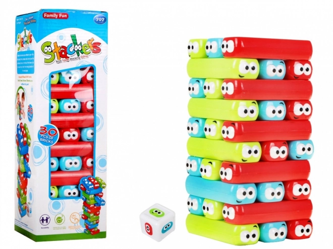 Spil Jenga Junior til b8ff8rn 3+ Te5rn af blokke + farvede bje6lker + terning