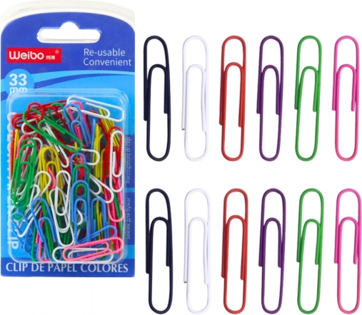 Sæt farvede papirclips 33 mm 90 stk.