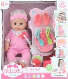 Baby med lyde og tissetræng 28 cm med tilbehør