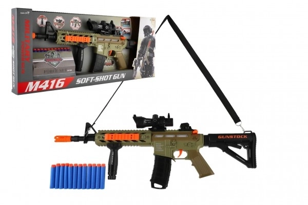 Skumgevær med skumammunition + 12 stk. patroner plast 60cm med lys, lyd i æske 65x27x6cm på batterier