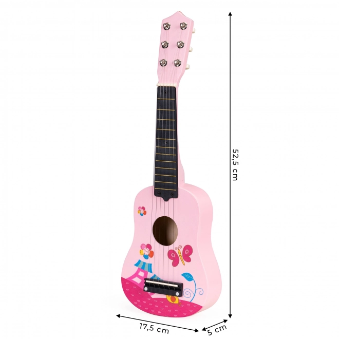 Børneguitar i træ med metalstrenge, lyserød ECOTOYS