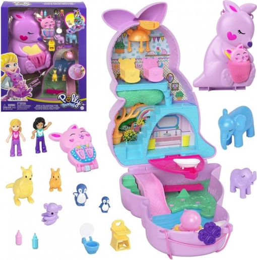 Polly Pocket håndtaske med kænguru – sammenklappeligt legesæt med figurer