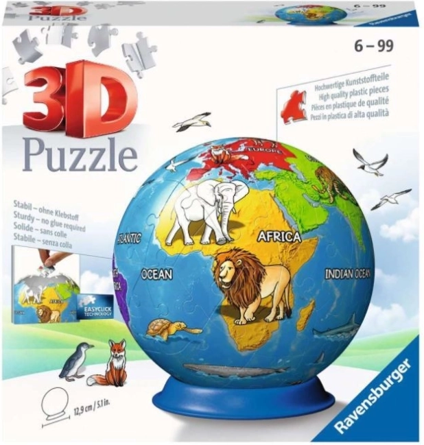 Ravensburger 3D-puslespil børneglobus, 72 brikker