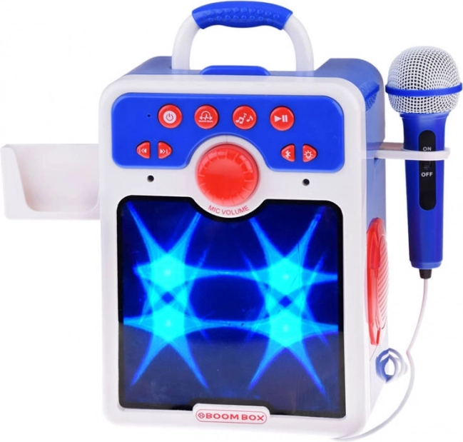 Blå børne-karaoke boombox med mikrofon