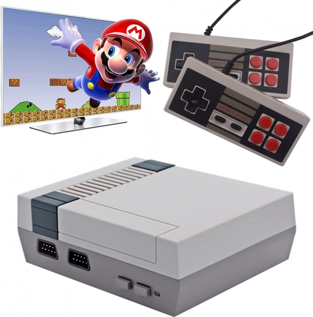 retro mini spillekonsol med 620 indbyggede spil og 2 controllere